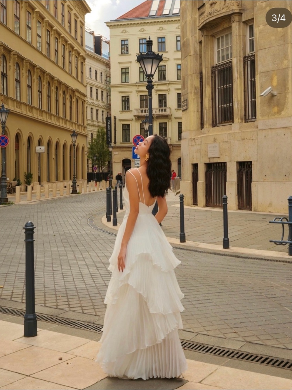 White Tiered Ruffle V-Neck Dress with Buttoned Bodice